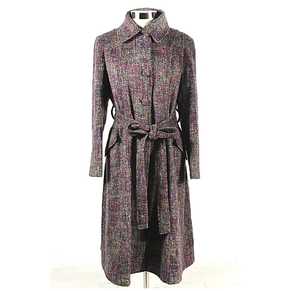 Borme Purple Multi-Colored Belted Trench Coat XXL